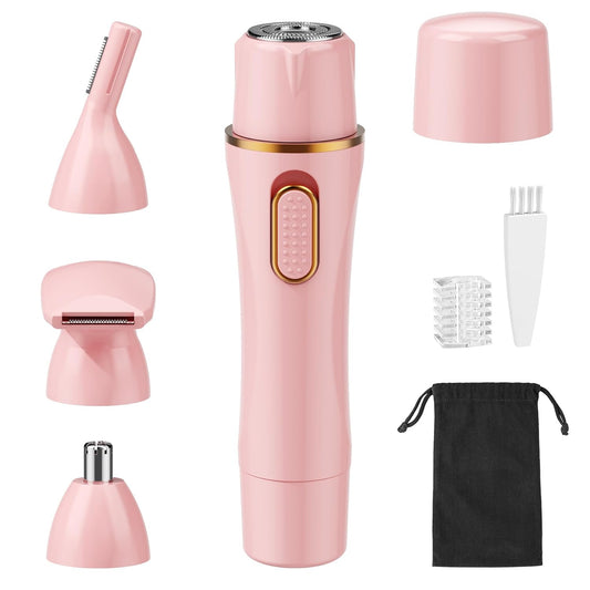 4 in 1 Women Electric Shavers, Hair Trimmer for Pubic, Legs, Arm, Underarm, Bikini, Face Shaver for Women, Rechargeable Hair Removal Epliators, Birthday, Christmas, Gifts (Pink)