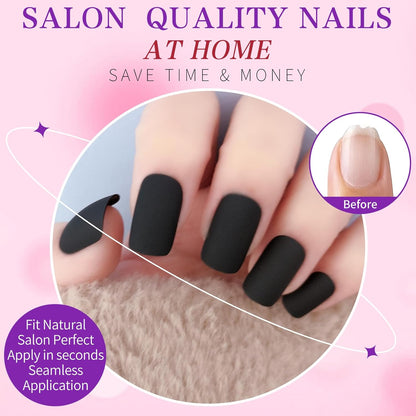 360Pc Square Press on Nails with Glue Tabs, Medium Squoval Artificial Nails Black Acrylic Press Ons