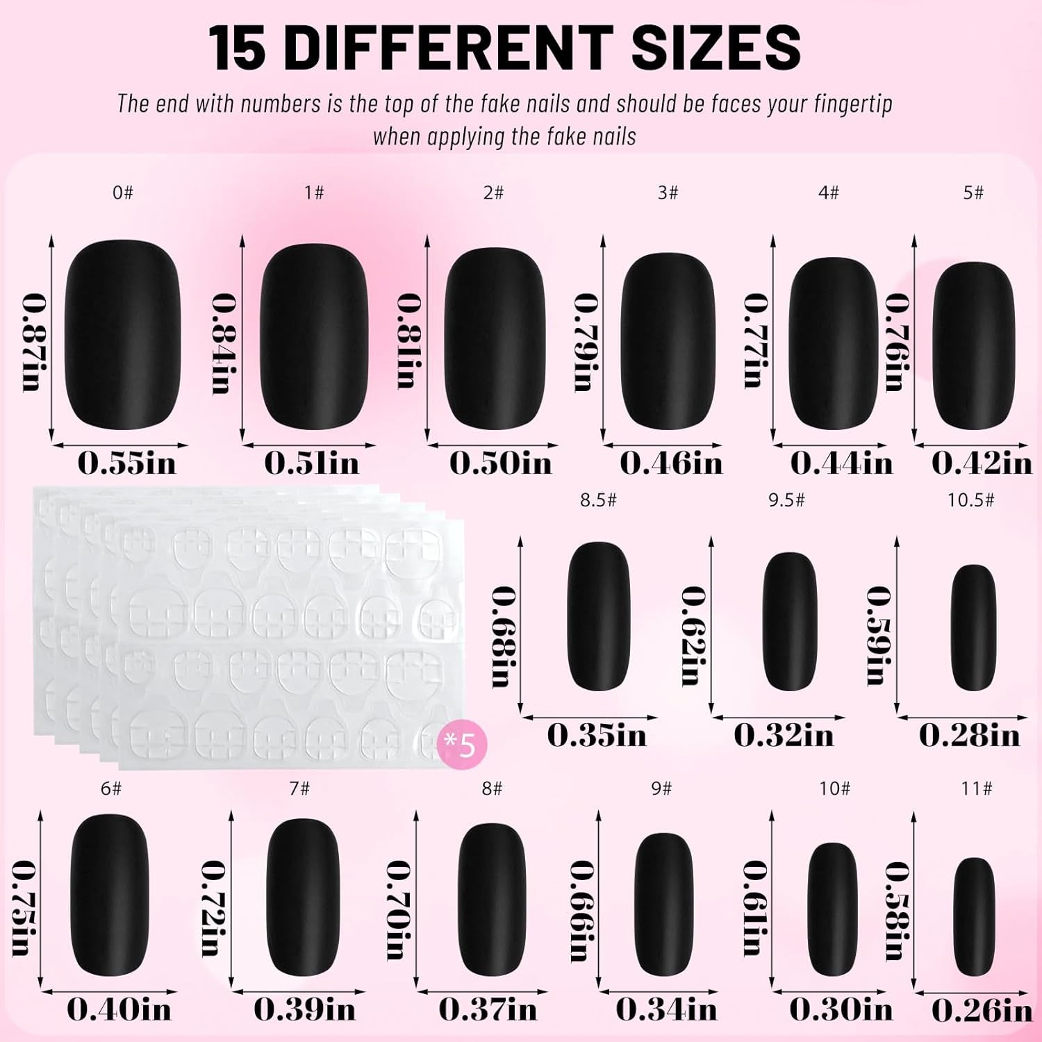 360Pc Square Press on Nails with Glue Tabs, Medium Squoval Artificial Nails Black Acrylic Press Ons