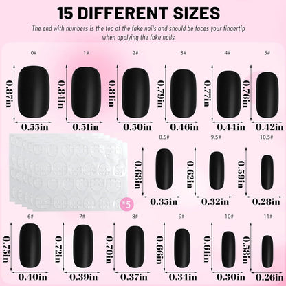 360Pc Square Press on Nails with Glue Tabs, Medium Squoval Artificial Nails Black Acrylic Press Ons