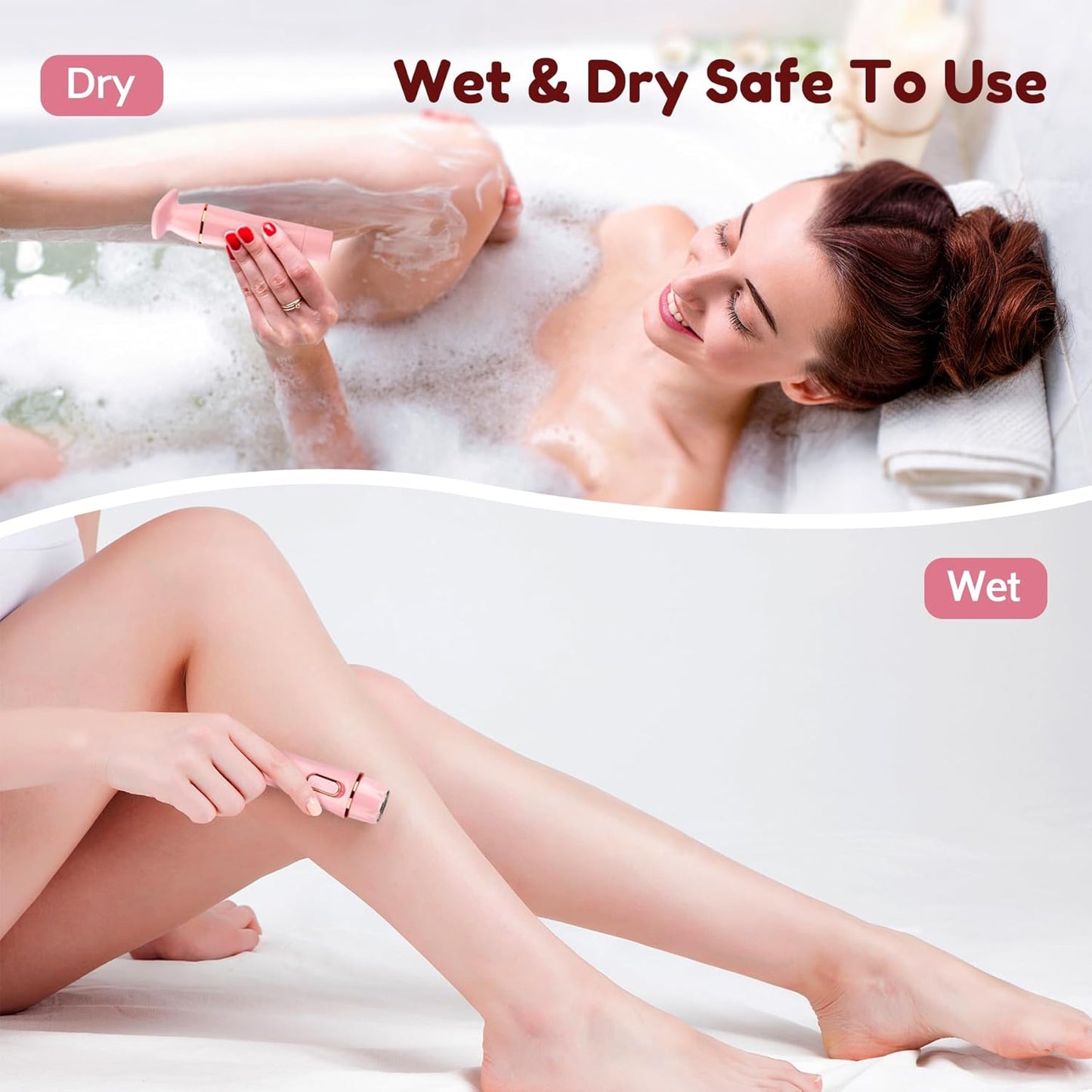 4 in 1 Women Electric Shavers, Hair Trimmer for Pubic, Legs, Arm, Underarm, Bikini, Face Shaver for Women, Rechargeable Hair Removal Epliators, Birthday, Christmas, Gifts (Pink)