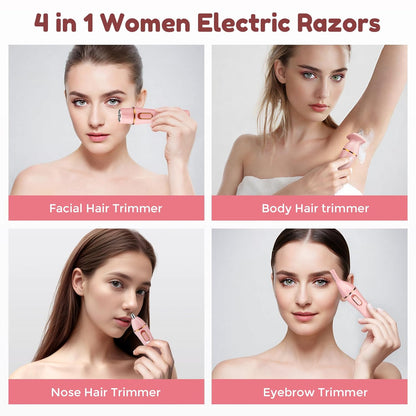 4 in 1 Women Electric Shavers, Hair Trimmer for Pubic, Legs, Arm, Underarm, Bikini, Face Shaver for Women, Rechargeable Hair Removal Epliators, Birthday, Christmas, Gifts (Pink)