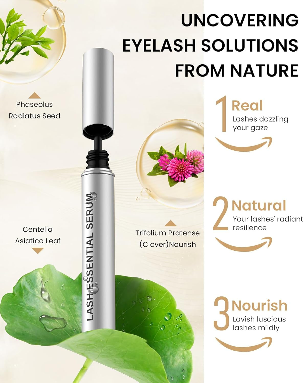 Natural Cosmetic Eyelash Serum for Longer, Thicker Lashes & Brows, Boost Lash Serum Vegan & Cruelty-Free - Niacinamide, Centella Asiatica Leaf Extract (10 Ml)