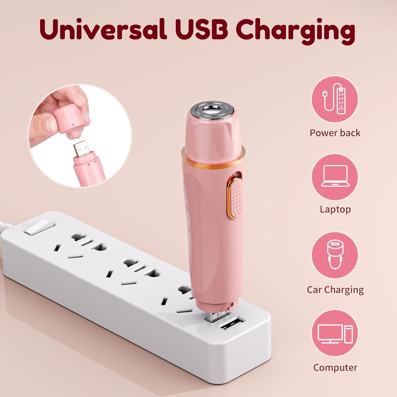 4 in 1 Women Electric Shavers, Hair Trimmer for Pubic, Legs, Arm, Underarm, Bikini, Face Shaver for Women, Rechargeable Hair Removal Epliators, Birthday, Christmas, Gifts (Pink)