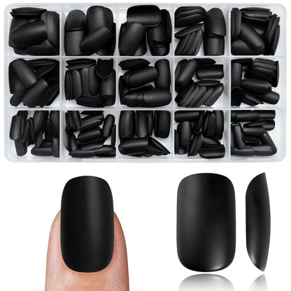 360Pc Square Press on Nails with Glue Tabs, Medium Squoval Artificial Nails Black Acrylic Press Ons