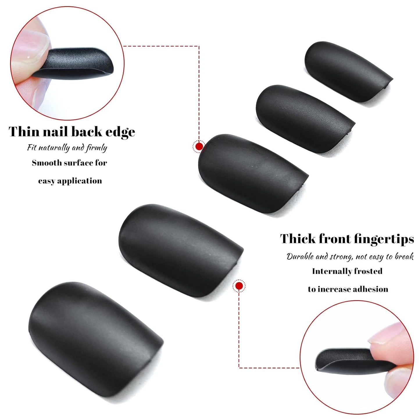 360Pc Square Press on Nails with Glue Tabs, Medium Squoval Artificial Nails Black Acrylic Press Ons