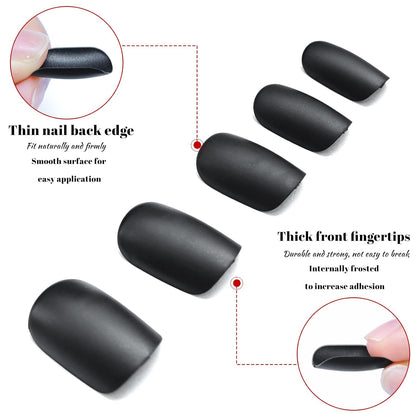 360Pc Square Press on Nails with Glue Tabs, Medium Squoval Artificial Nails Black Acrylic Press Ons