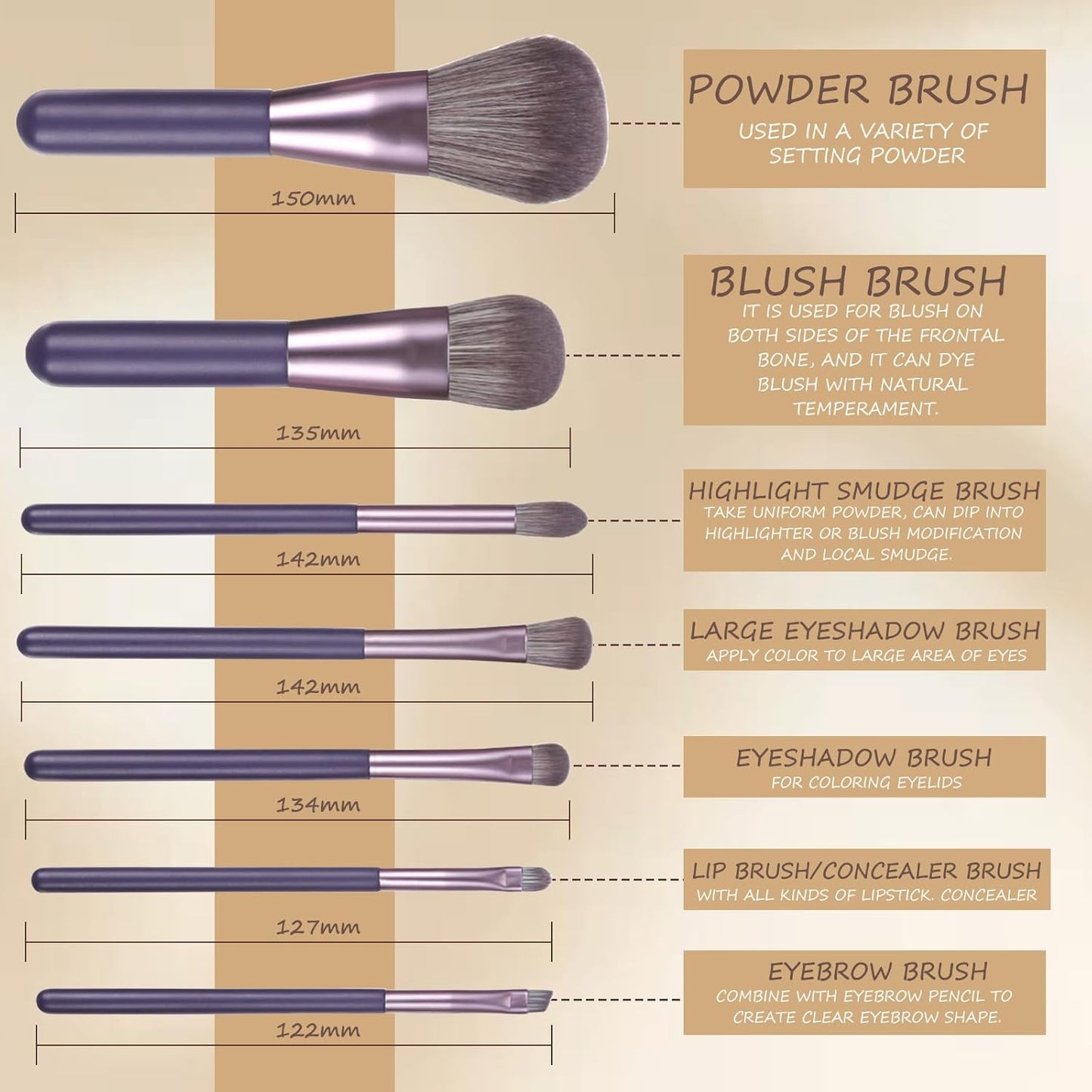 Makeup Brushes Set Professional 7Pcs,Premium Synthetic Foundation Brush, Eyebrow and Lip Brush,Beauty Tools Kit for Women,Holder Package for Travel Makeup and Women Gifts (Purple)