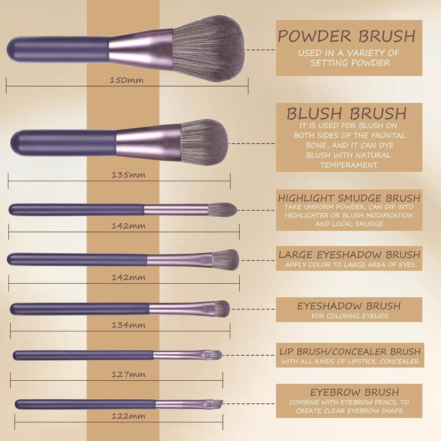 Makeup Brushes Set Professional 7Pcs,Premium Synthetic Foundation Brush, Eyebrow and Lip Brush,Beauty Tools Kit for Women,Holder Package for Travel Makeup and Women Gifts (Purple)