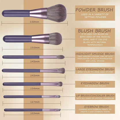 Makeup Brushes Set Professional 7Pcs,Premium Synthetic Foundation Brush, Eyebrow and Lip Brush,Beauty Tools Kit for Women,Holder Package for Travel Makeup and Women Gifts (Purple)