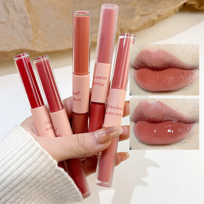 Matte Mirror Double Ended Lip Gloss Velvet Texture and Jelly Texture Moisturizing and Easy to Apply Lip Liquid Lipstick
