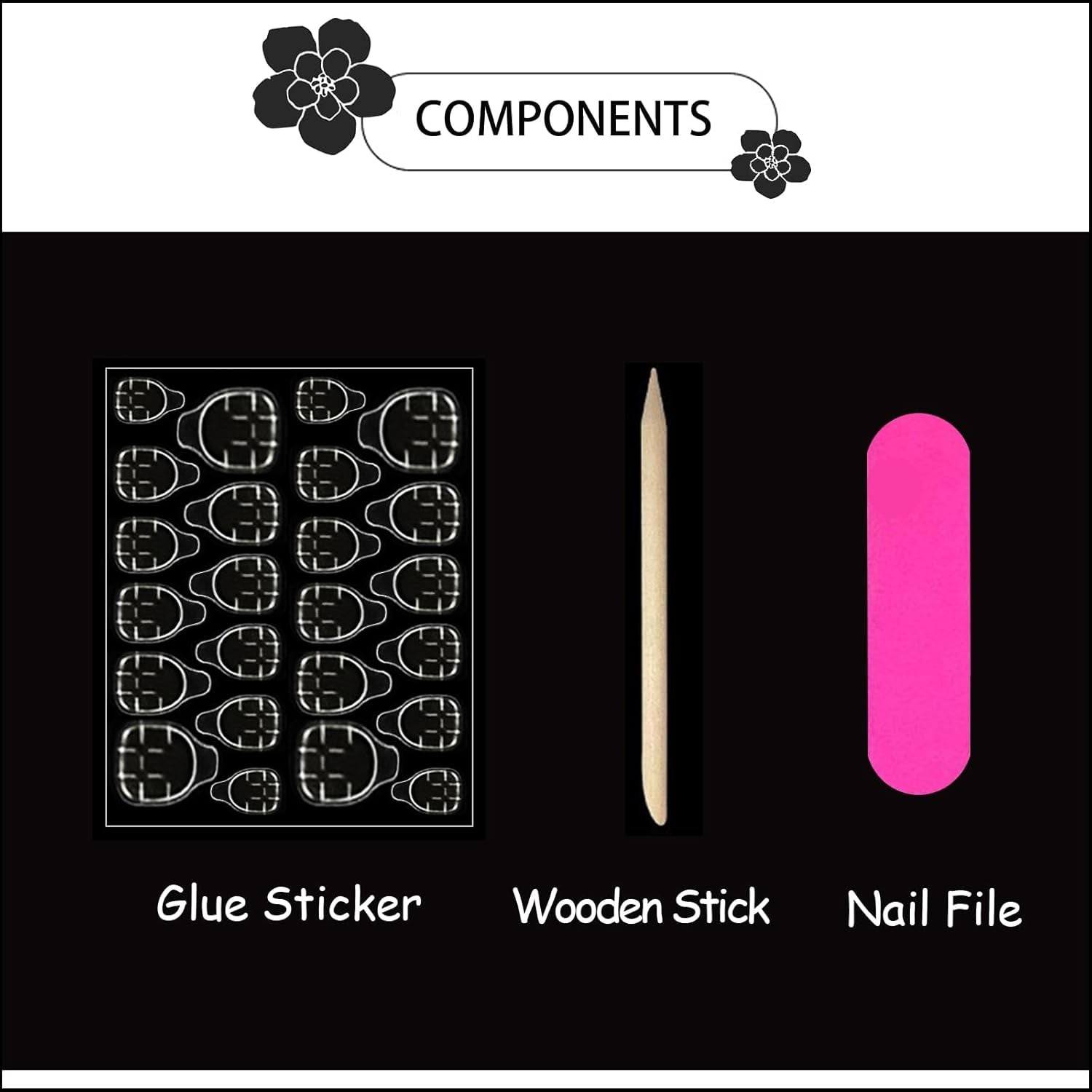 Black Press on Nails Medium Almond Fake Nails Matte False Nails Press Ons with Designs French Tip Acrylic Full Cover Glue on Nails Halloween Stick on Nail for Women Manicure 24 Pcs
