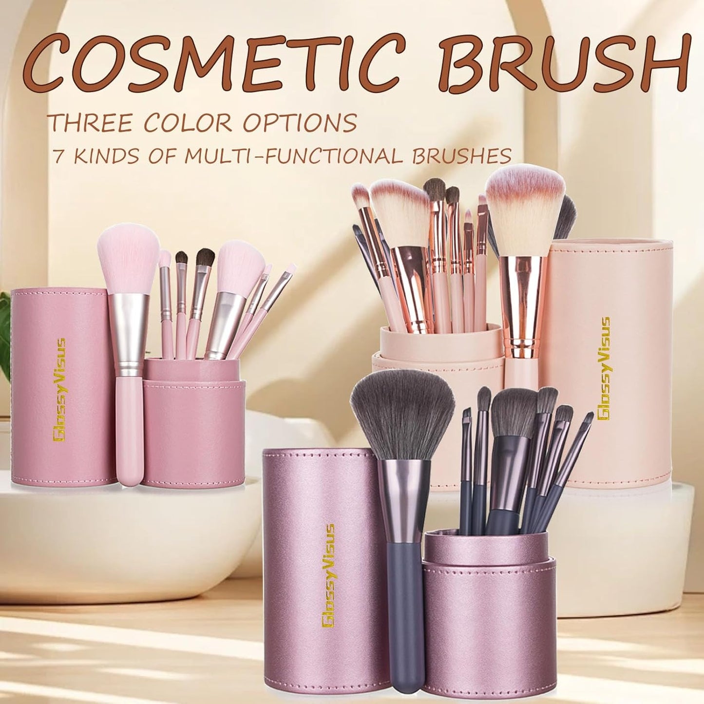 Makeup Brushes Set Professional 7Pcs,Premium Synthetic Foundation Brush, Eyebrow and Lip Brush,Beauty Tools Kit for Women,Holder Package for Travel Makeup and Women Gifts (Purple)