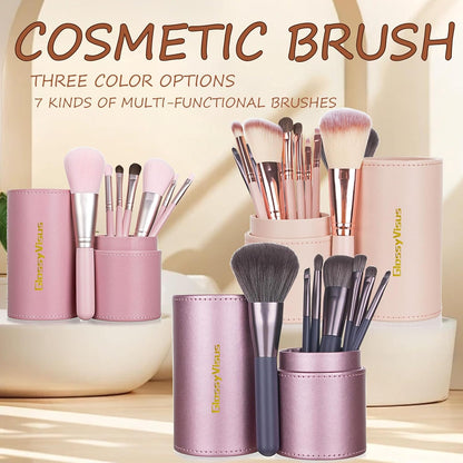 Makeup Brushes Set Professional 7Pcs,Premium Synthetic Foundation Brush, Eyebrow and Lip Brush,Beauty Tools Kit for Women,Holder Package for Travel Makeup and Women Gifts (Purple)