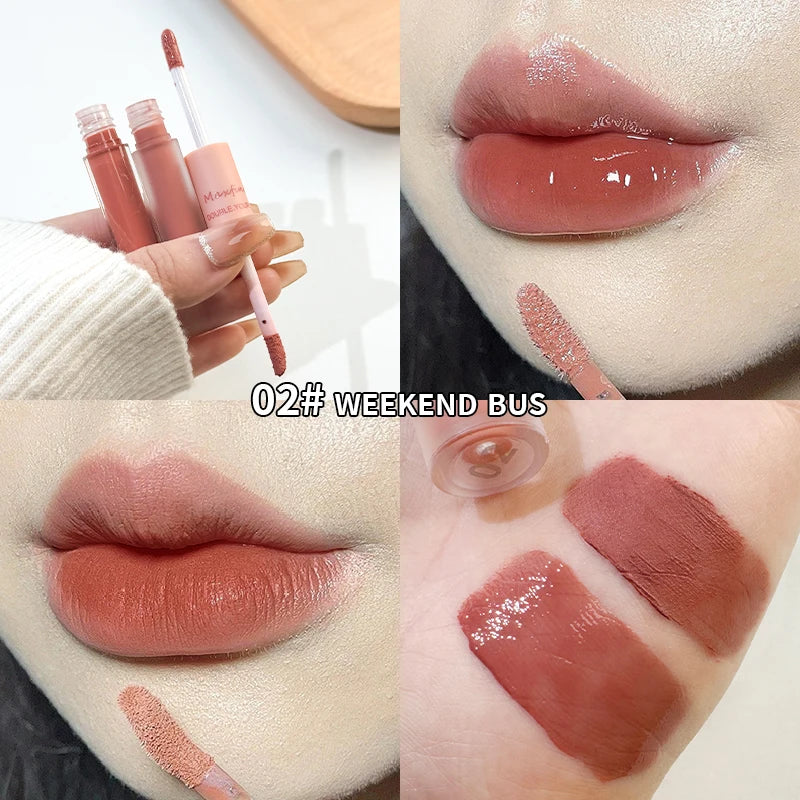 Matte Mirror Double Ended Lip Gloss Velvet Texture and Jelly Texture Moisturizing and Easy to Apply Lip Liquid Lipstick