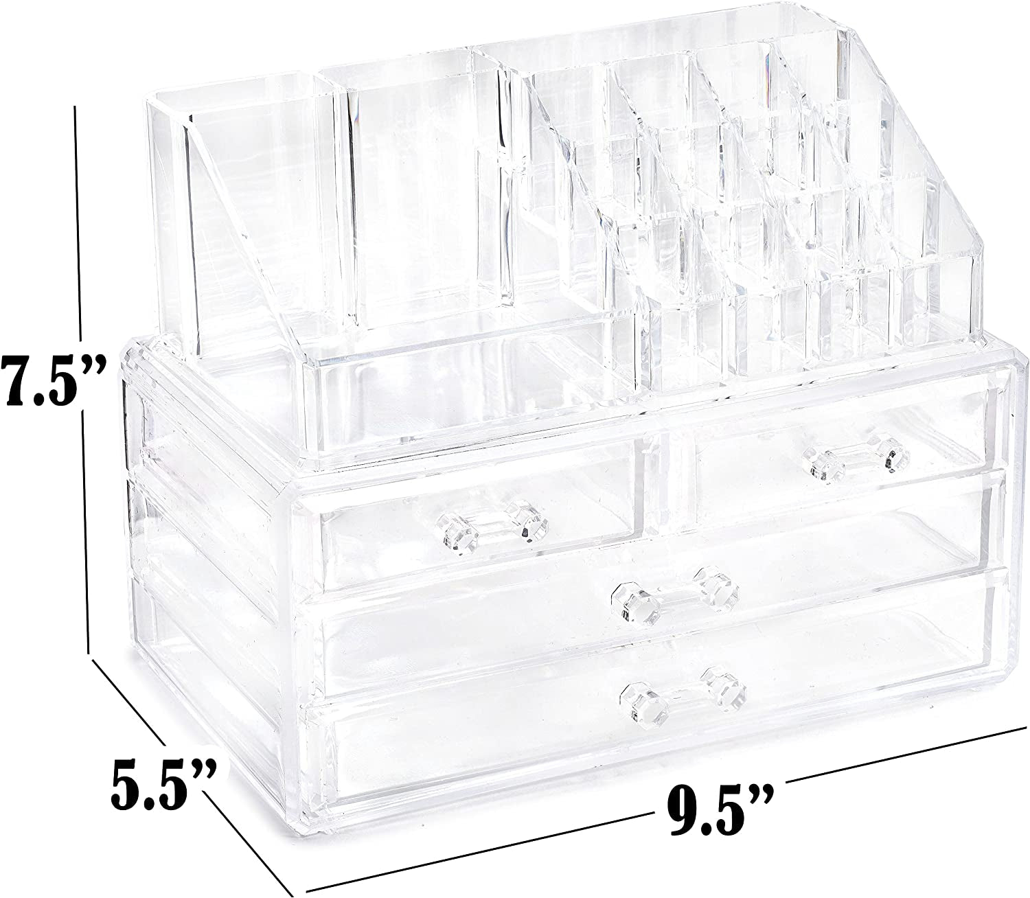 Clear Makeup Organizer - 16-Compartment Cosmetic and Jewelry Holder with 4 Drawers - Vanity Storage Box for Makeup, Skincare, Accessories, and Jewelry Display