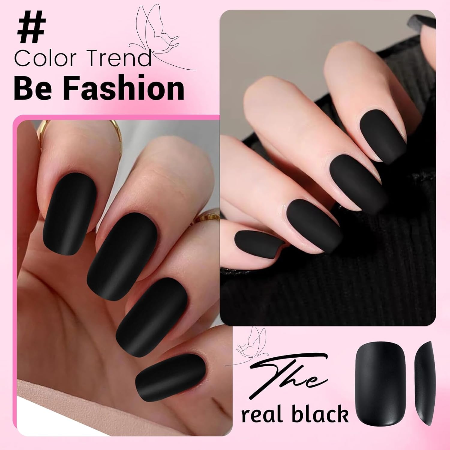 360Pc Square Press on Nails with Glue Tabs, Medium Squoval Artificial Nails Black Acrylic Press Ons