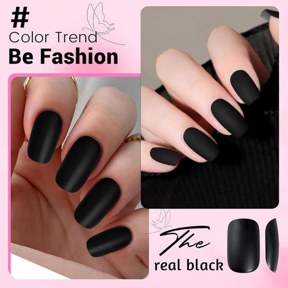 360Pc Square Press on Nails with Glue Tabs, Medium Squoval Artificial Nails Black Acrylic Press Ons