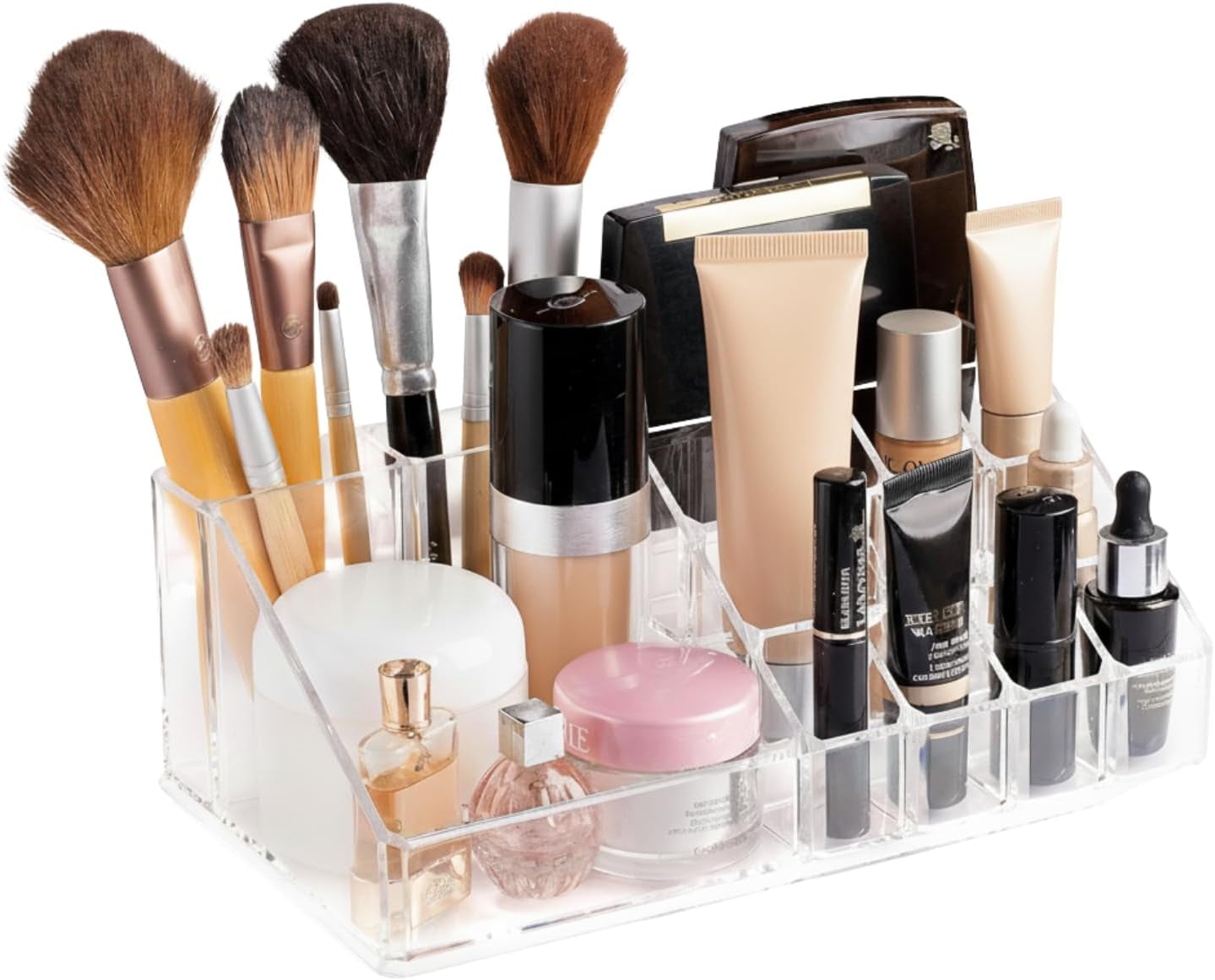 Clear Makeup Organizer - 16-Compartment Cosmetic and Jewelry Holder with 4 Drawers - Vanity Storage Box for Makeup, Skincare, Accessories, and Jewelry Display