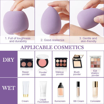 6 Pcs Makeup Sponges Blender Set, 4 Pcs Professional Beauty Sponge Foundation Blending Blender with 1 Sponge Holder, 1Powder Puff, Multi-Colored Makeup Sponges for Cream, Liquid and Powder